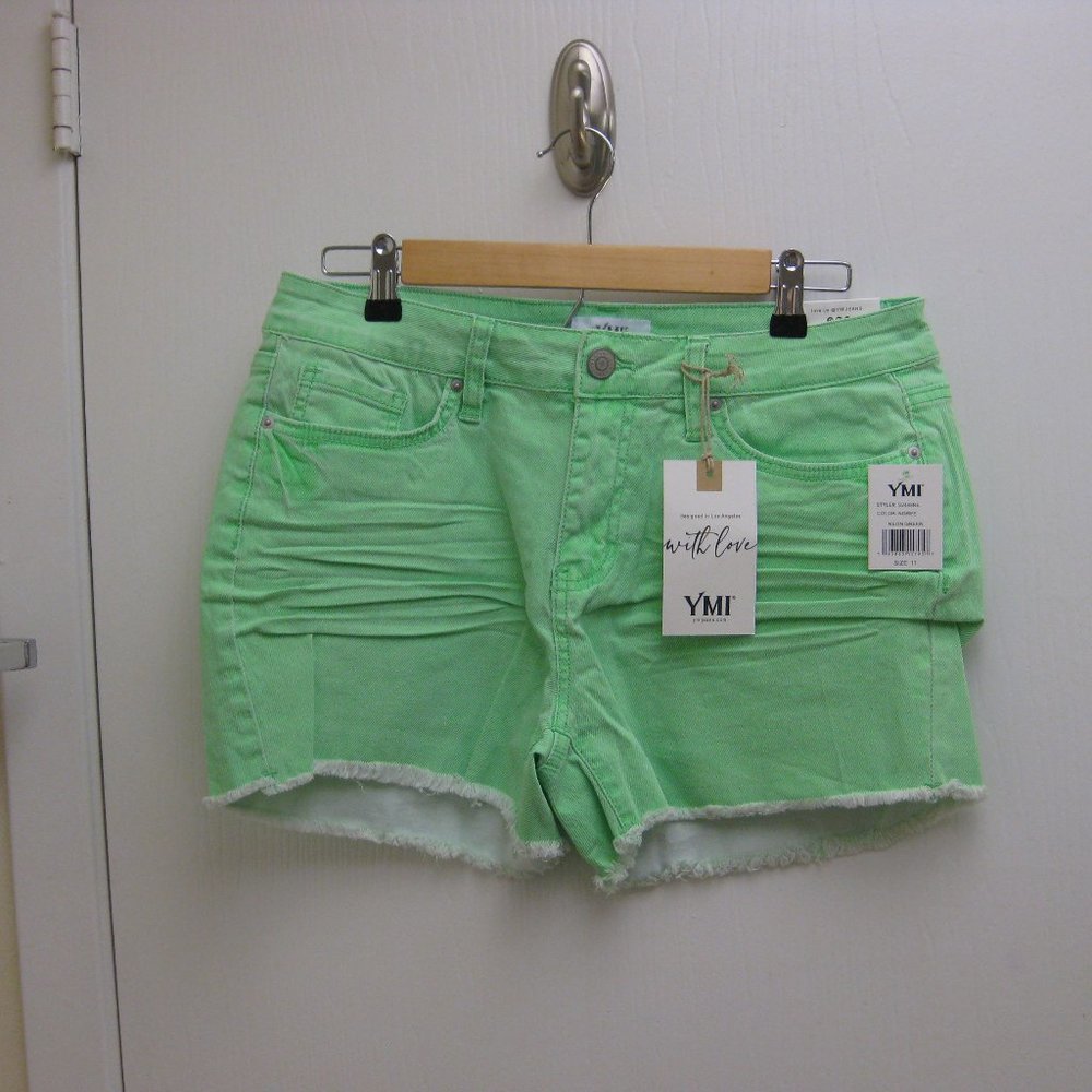 NWT YMI Jeans neon green frayed hem shorts 11